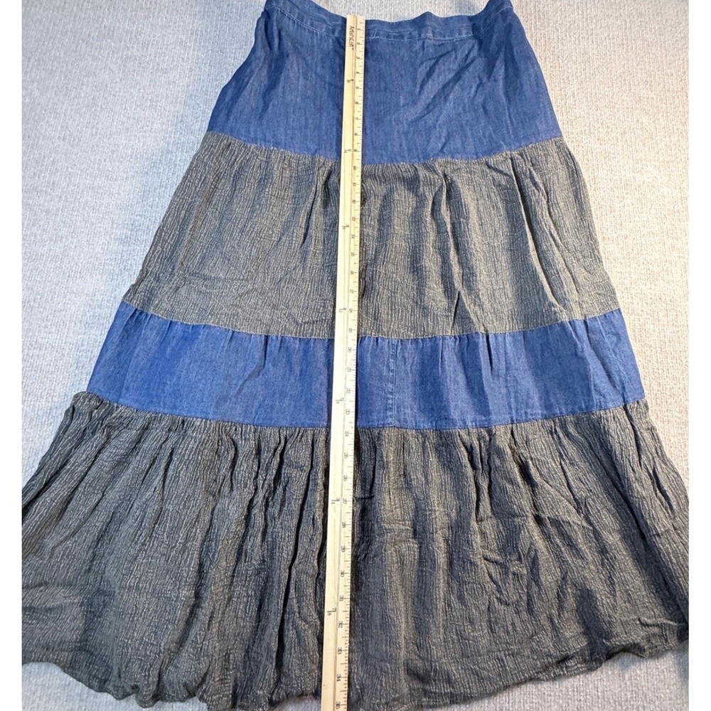 Young Threads Womens Blue Denim Grey Tiered Maxi Skirt Elastic Waist Size L NEW - Picture 7 of 7
